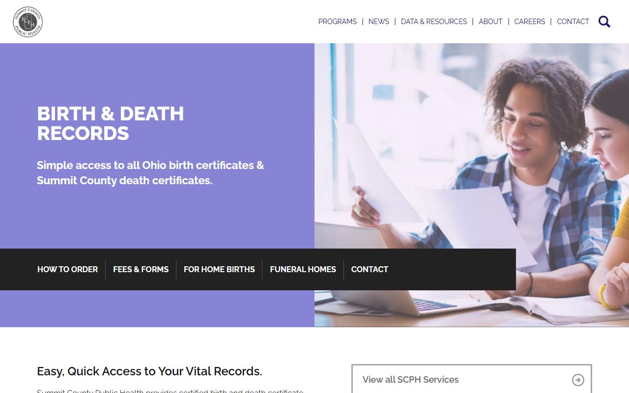 Summit County Public Health page for Akron death records