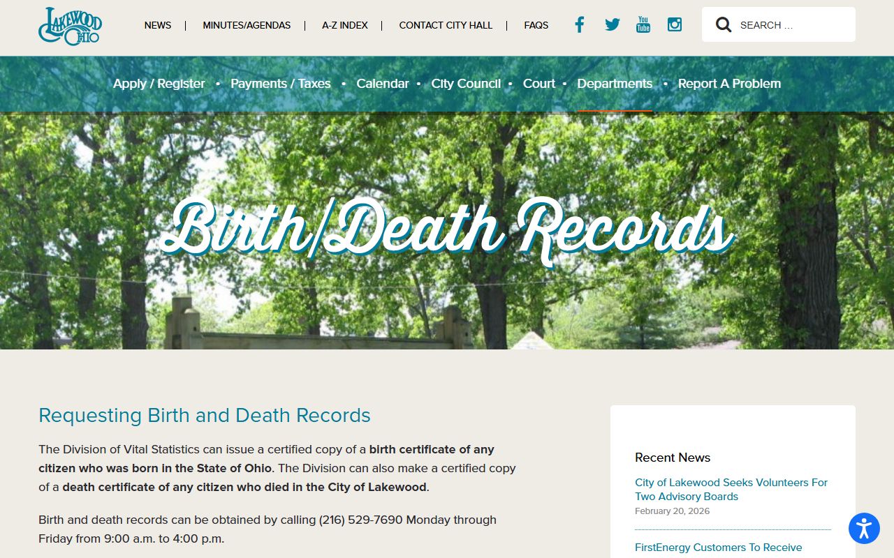 Lakewood death records vital statistics page