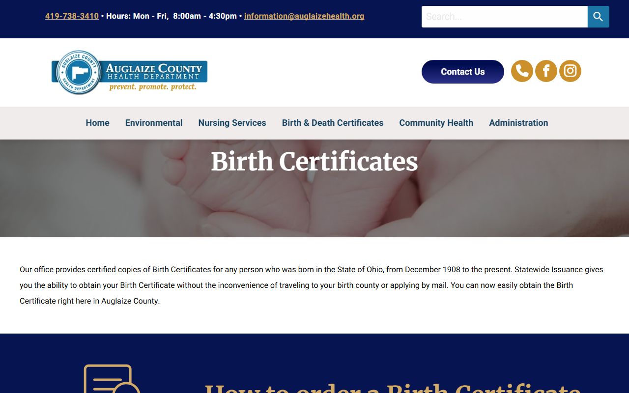 Auglaize County Health Department death certificates page