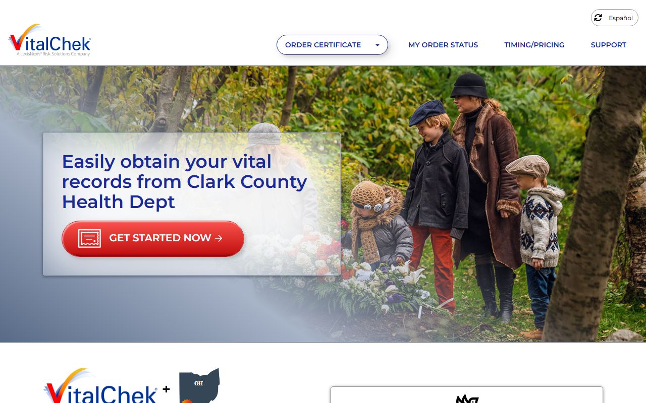 VitalChek ordering page for Clark County death records