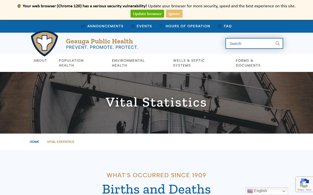 Geauga Public Health vital statistics page for death records