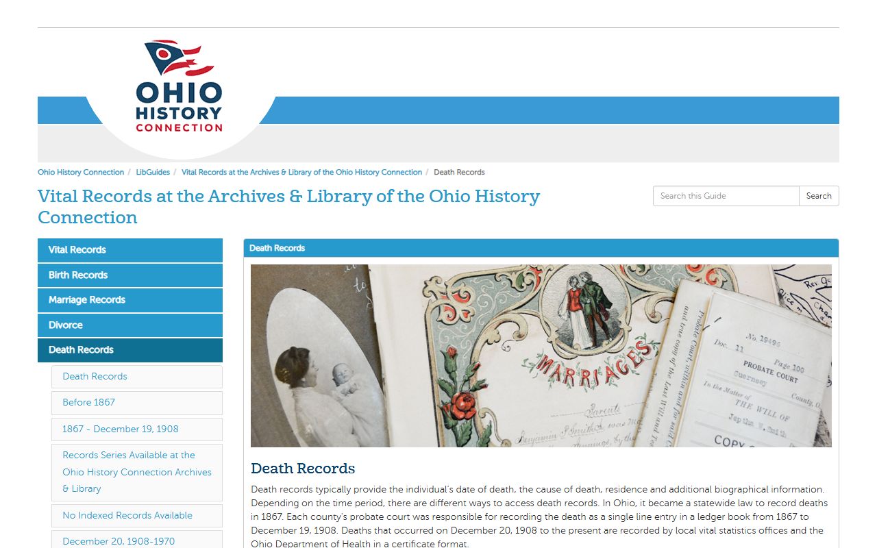 Ohio History Connection guide to Guernsey County death records