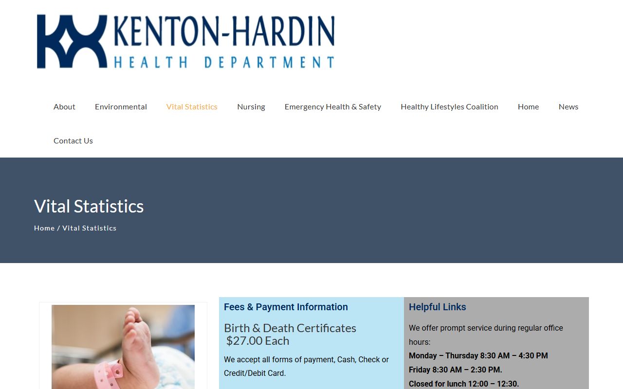 Hardin County death records Kenton Hardin Health Department page