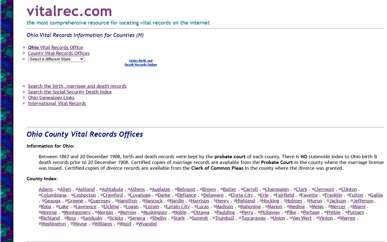 Hardin County death records VitalRec resource page