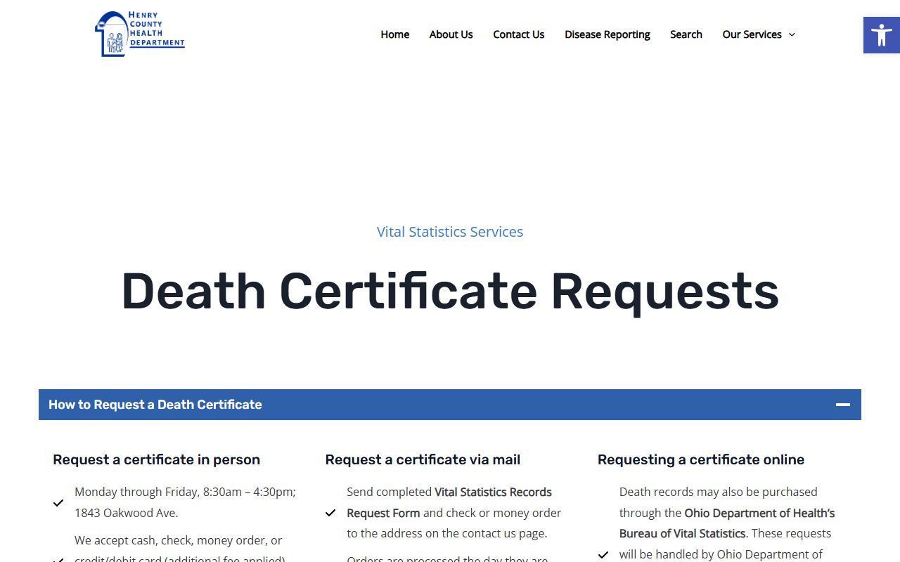 Henry County death records health department page