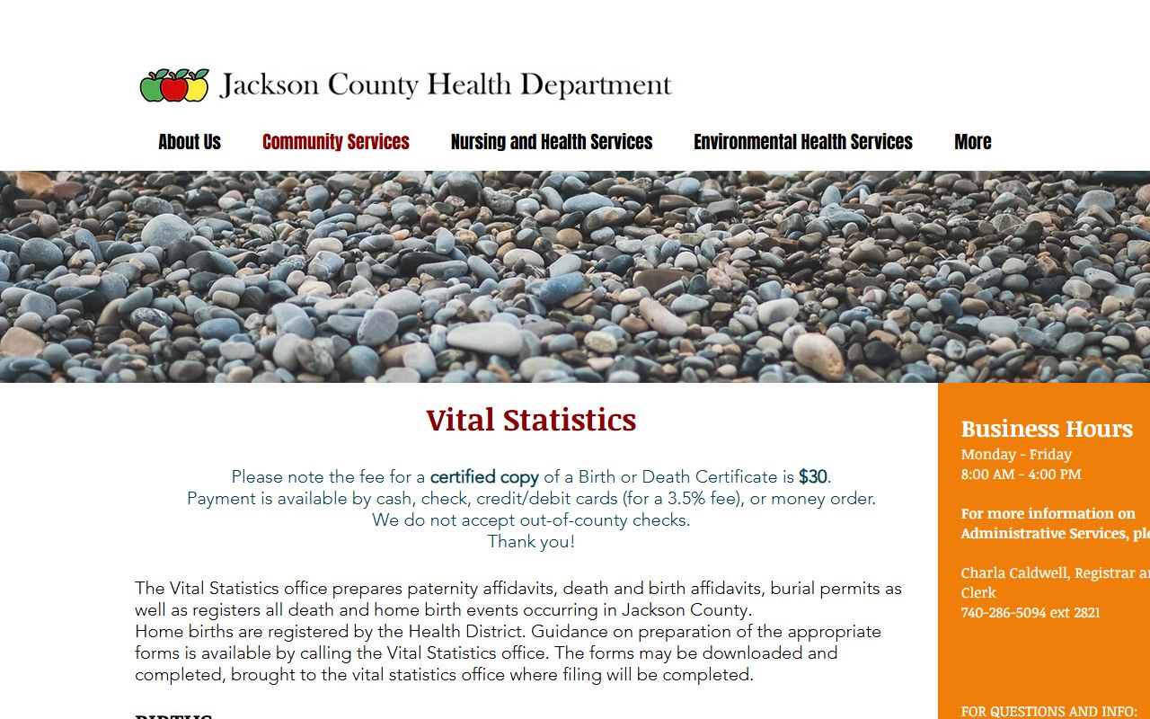 Jackson County death records health department vital statistics page