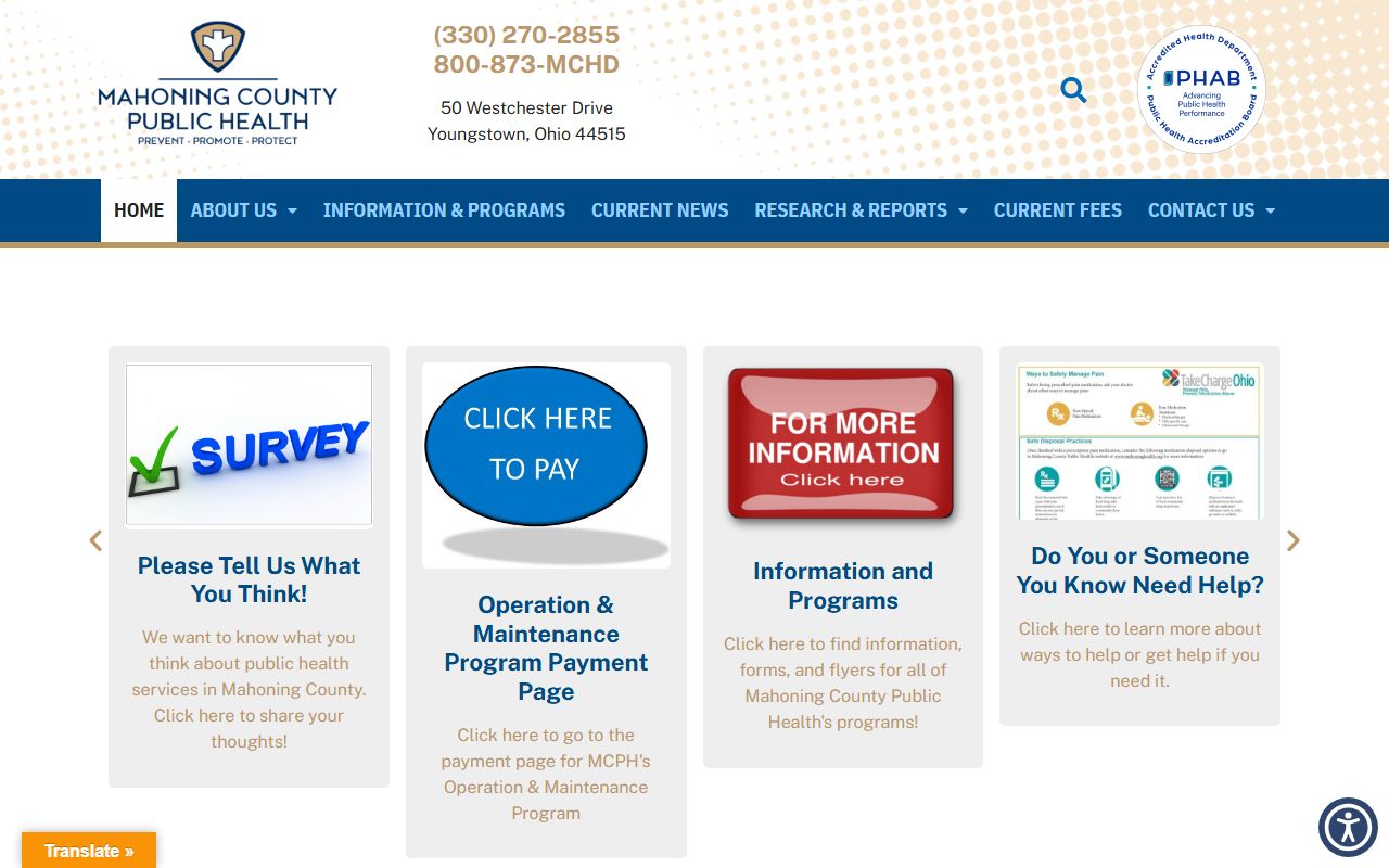 Mahoning County Board of Health website for death records information
