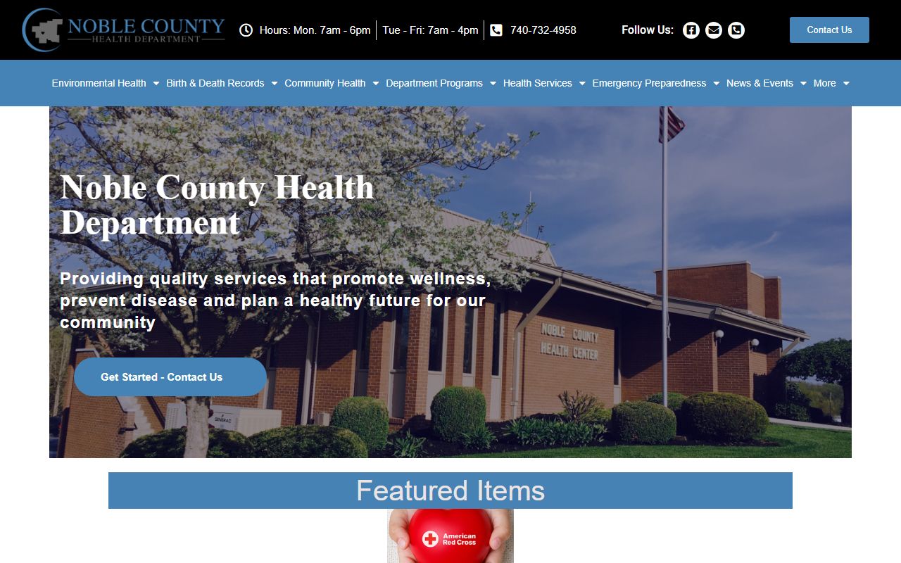 Noble County Health Department website for death records
