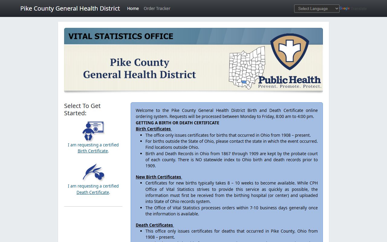 Pike County online ordering portal for death records through Permitium