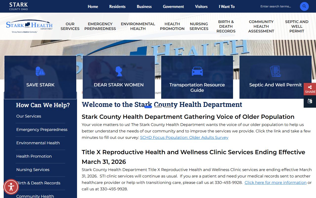 Stark County Health Department website for death records