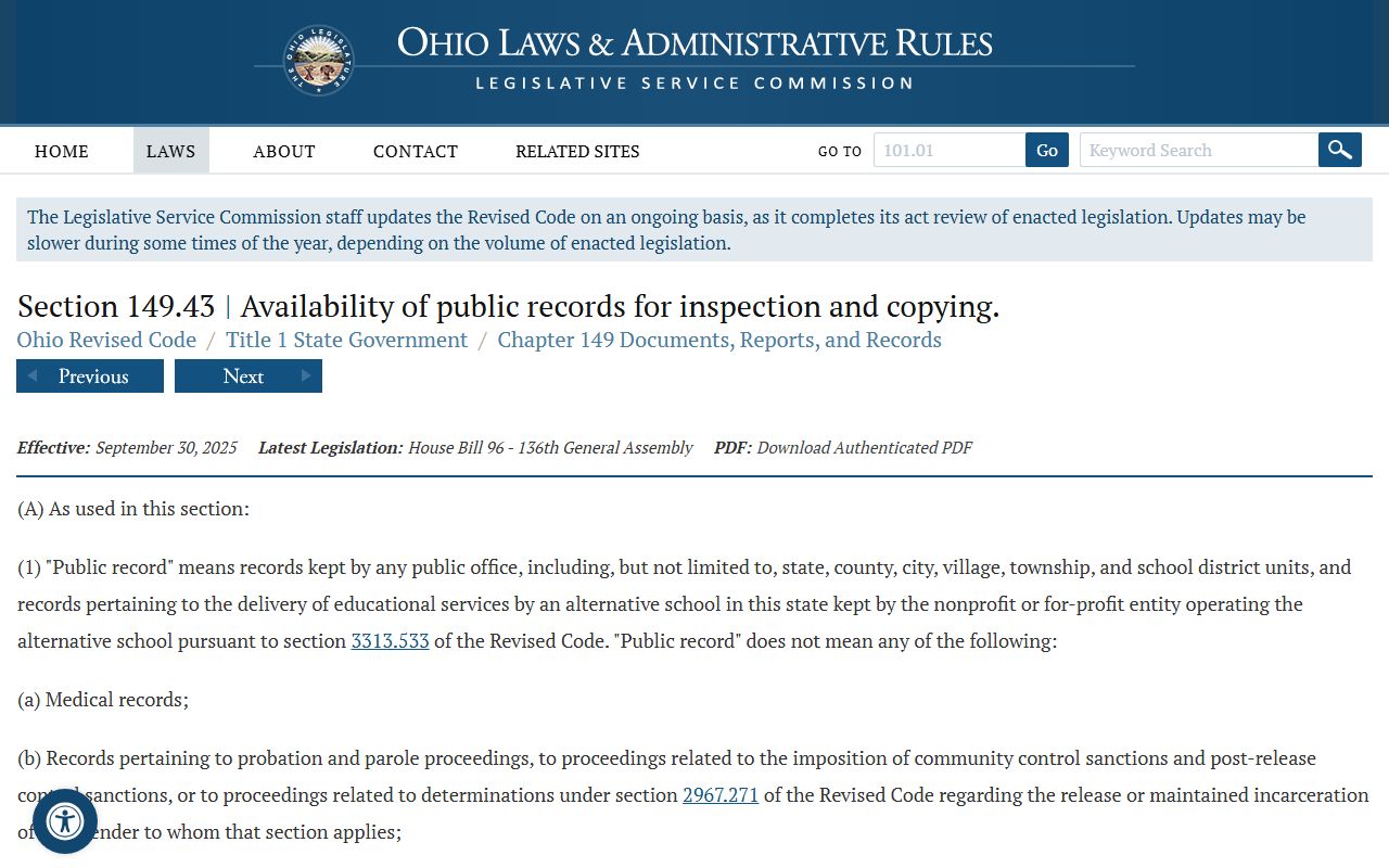 Ohio Revised Code vital statistics sections for death records